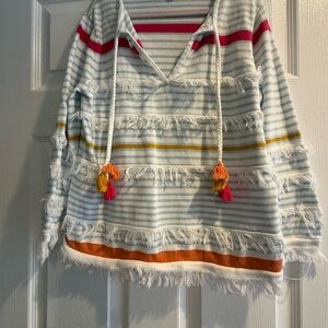Lisa Todd Striped Knit Top in Light Blue, White & Red